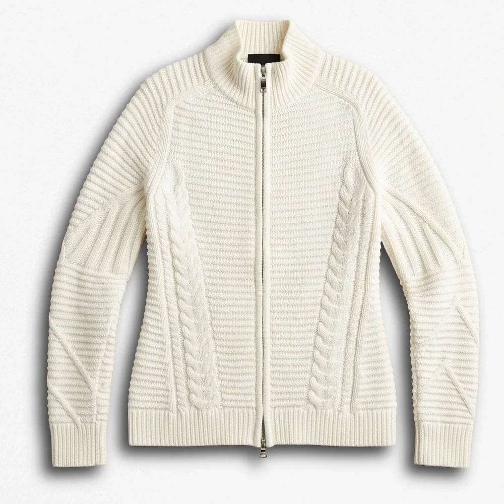 FLAWED GAP Womens Cream Cable Knit Full Zip Mock Neck Cardigan Sweater White